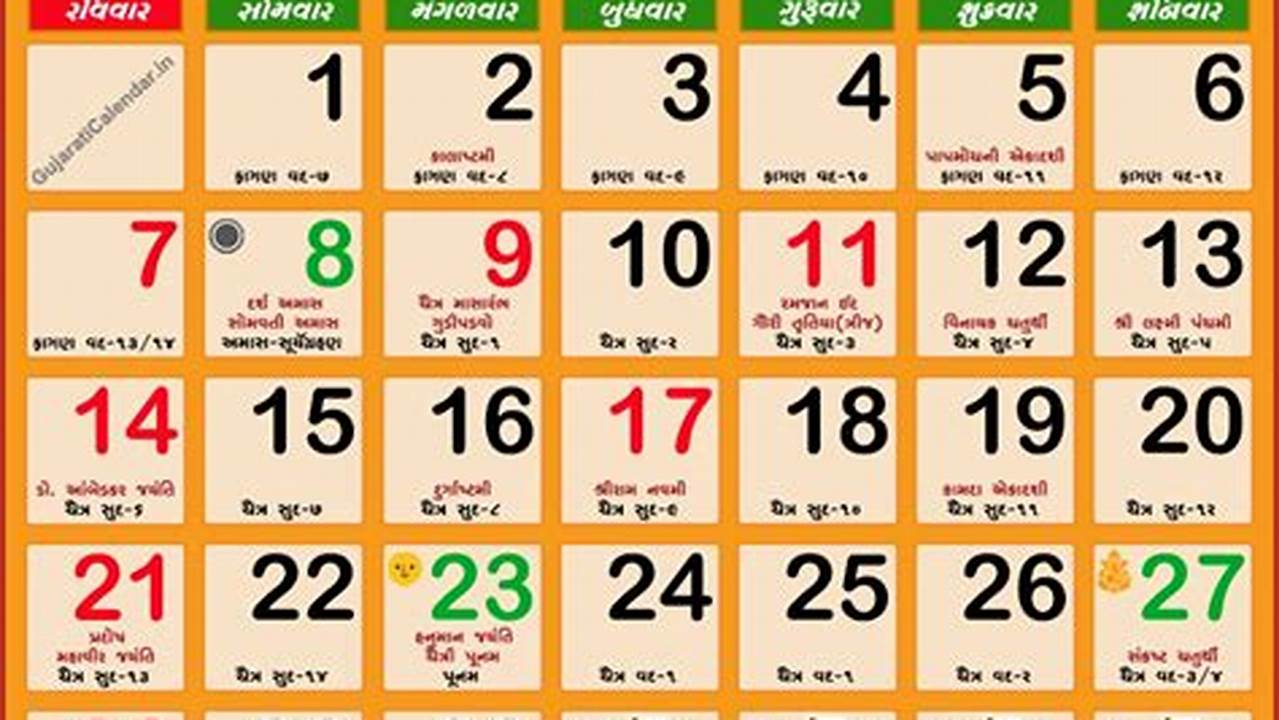 Tithi Toran Gujarati Calendar 2024 April