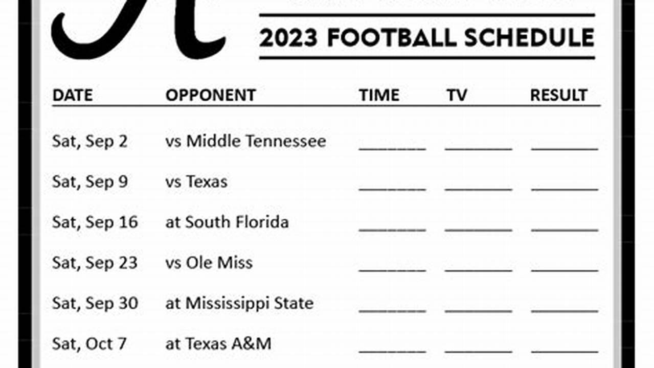 U. Of Alabama 2024 Football Schedule Printable