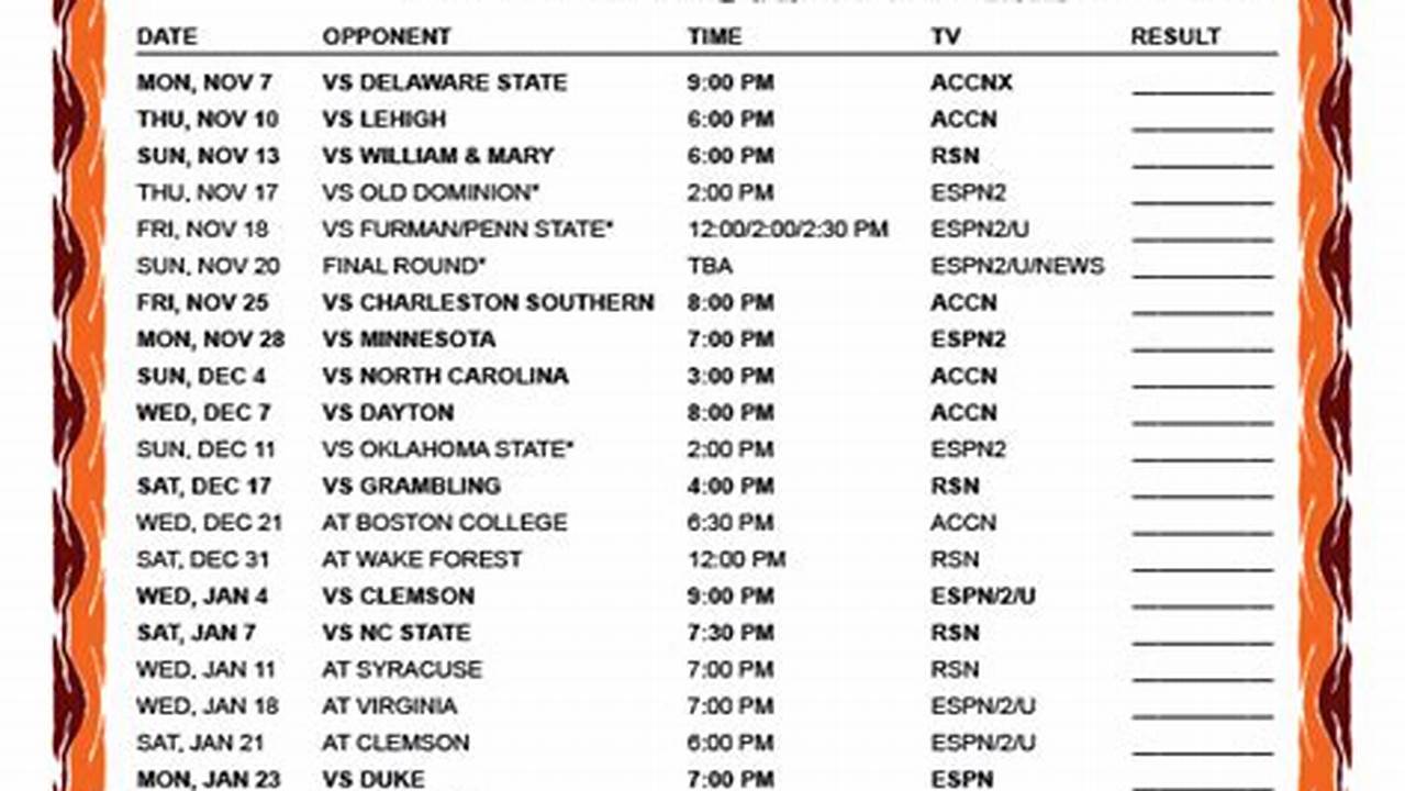 Virginia Tech Basketball Schedule 2024