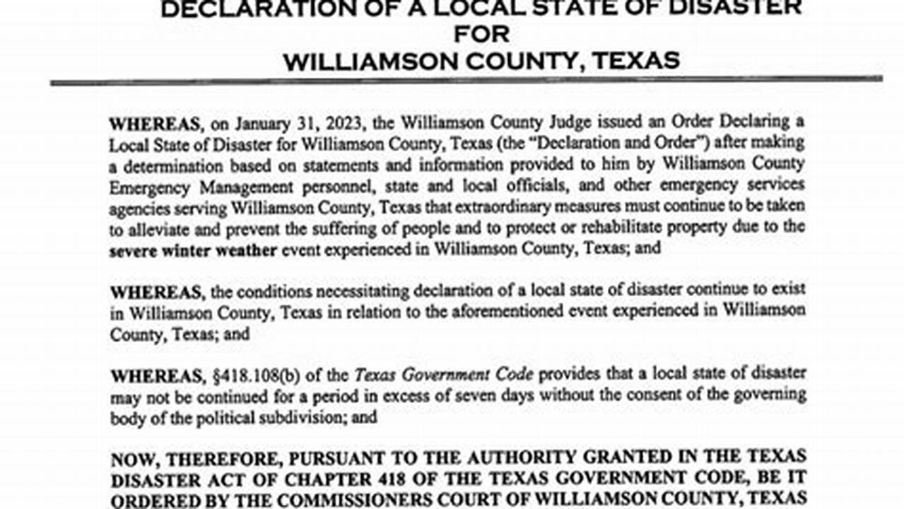 Williamson County Disaster Declaration 2024