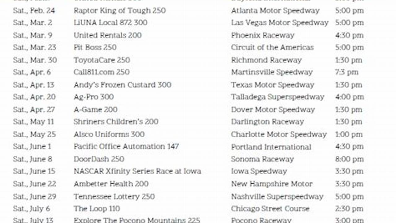 Xfinity Race Schedule 2024 Printable