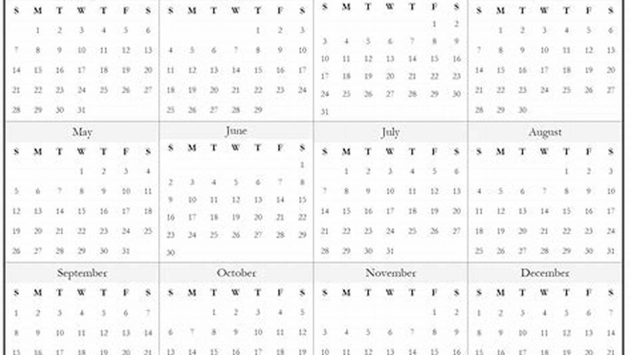 Year On A Page Calendar 2024 Printable