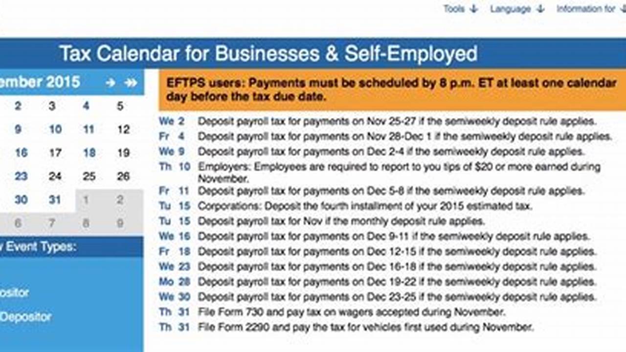 You Can See All Events Or Filter Them By Monthly Depositor, Semiweekly Depositor, Excise, Or General Event., 2024