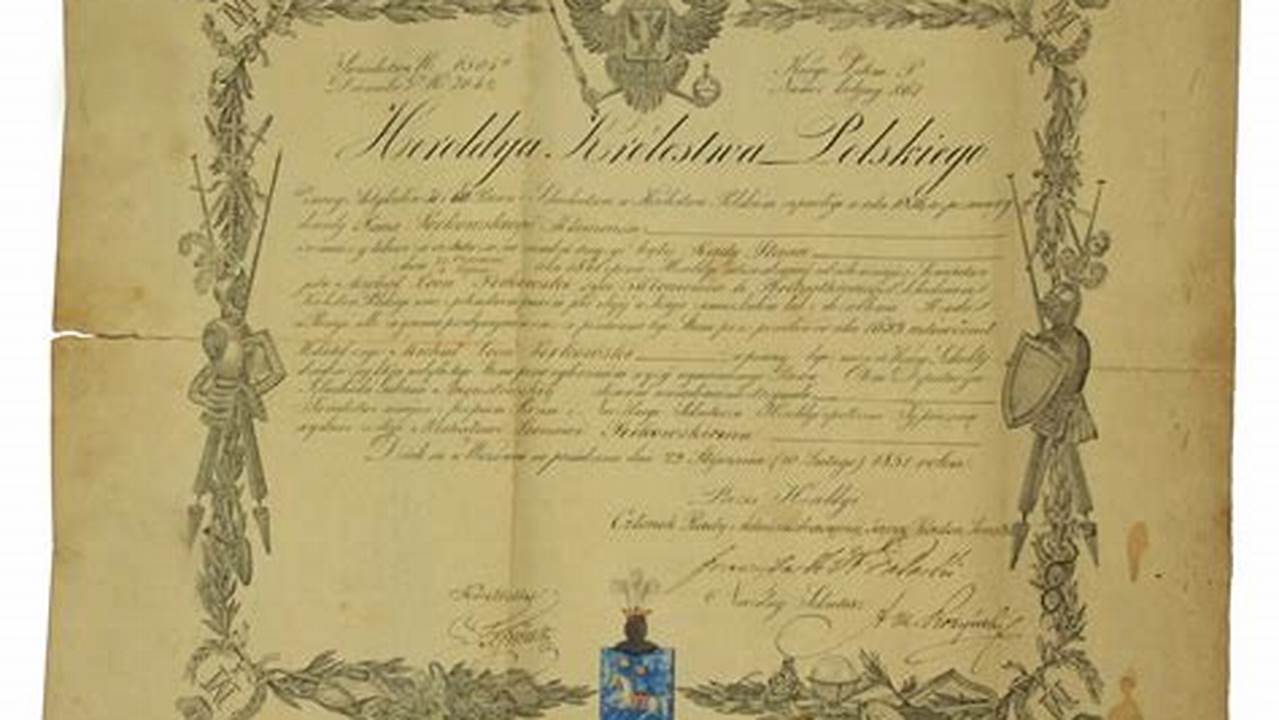 Zygmunt Józef Jan Wóycicki Dokument Nadania Szlachectwa
