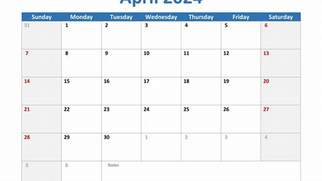 April Calendar 2024 With Holidays