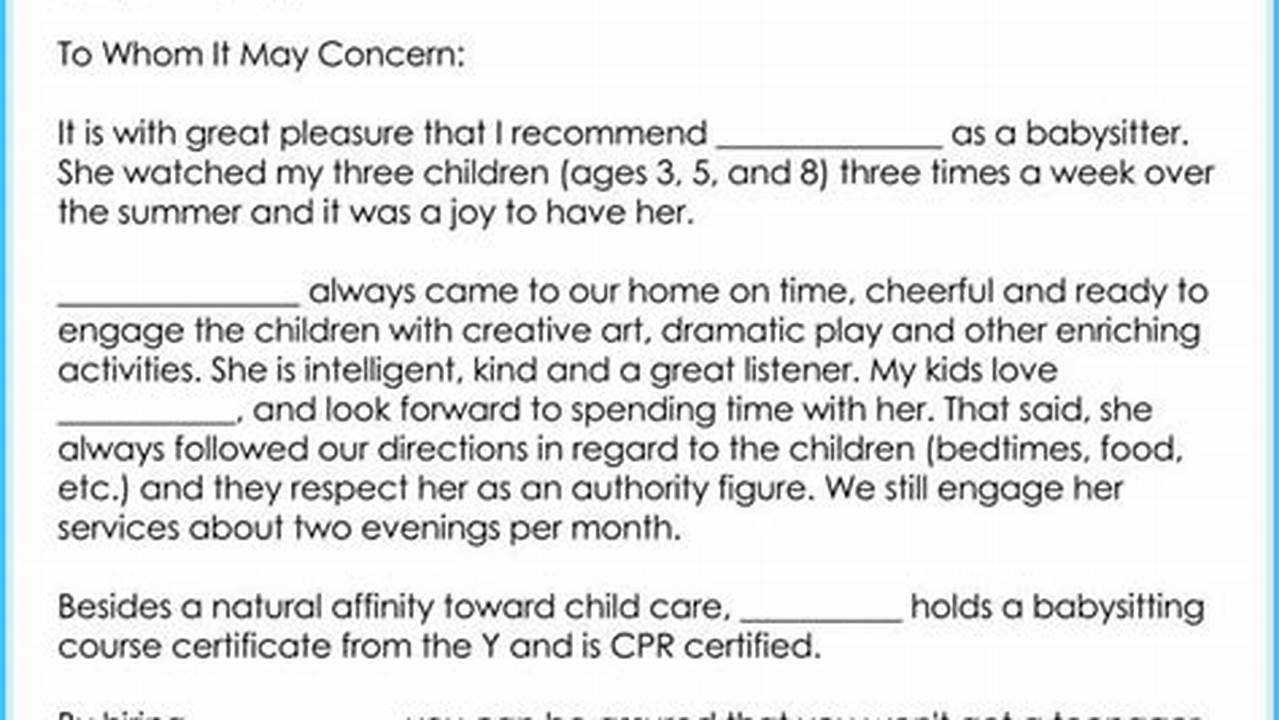 Letter Of Recommendation For Babysitter