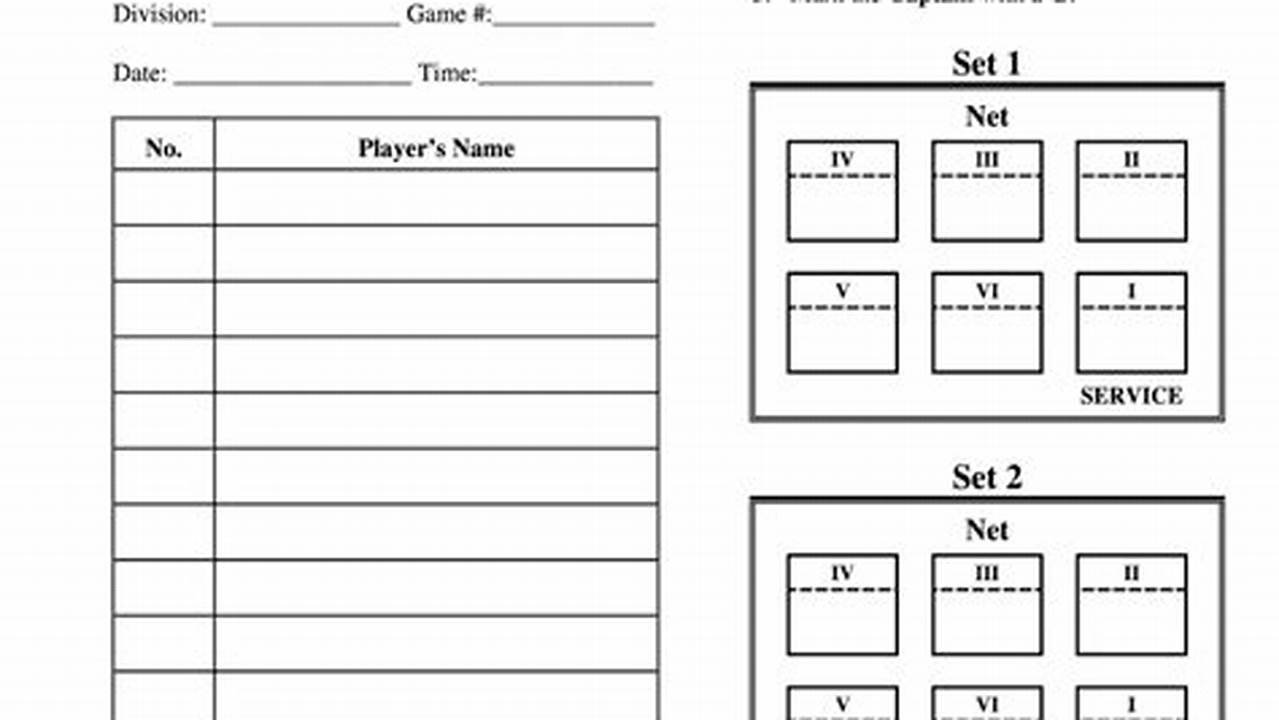 Line Up Sheet For Volleyball