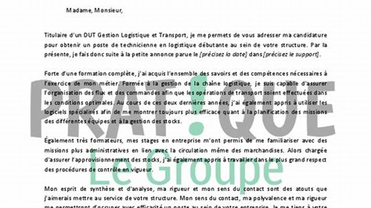 Modèle de lettre de motivation Logistique en France