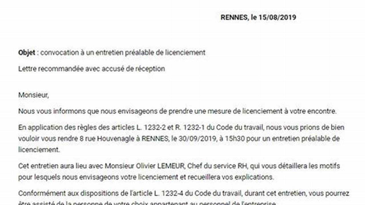 Modèle de lettre d'entretien préalable au licenciement