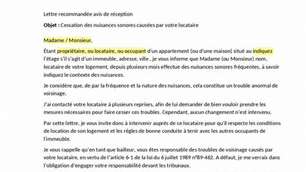 Modèle de lettre pour harcèlement de voisinage