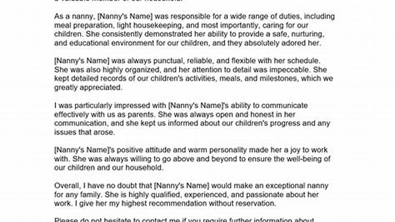 Nanny Recommendation Letter