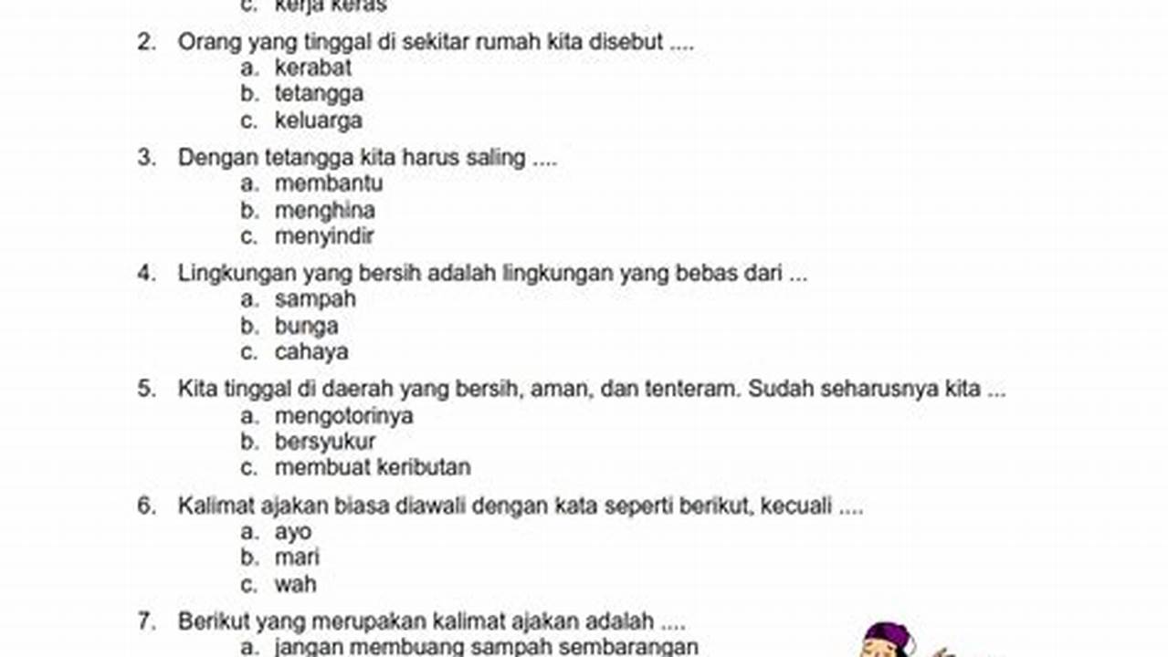 Soal PTS Bahasa Indonesia SD Kelas 2 dan Kunci Jawaban