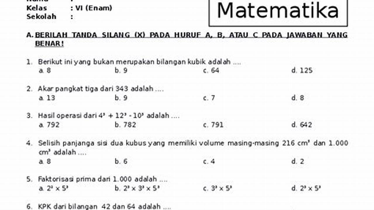 Soal Sumatif Matematika Kelas VII