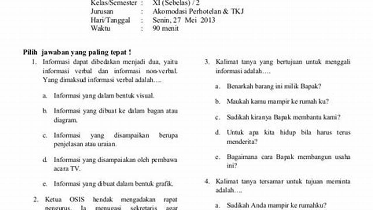 Soal Ujian Akhir Semester Bahasa Indonesia SMA Kelas 11
