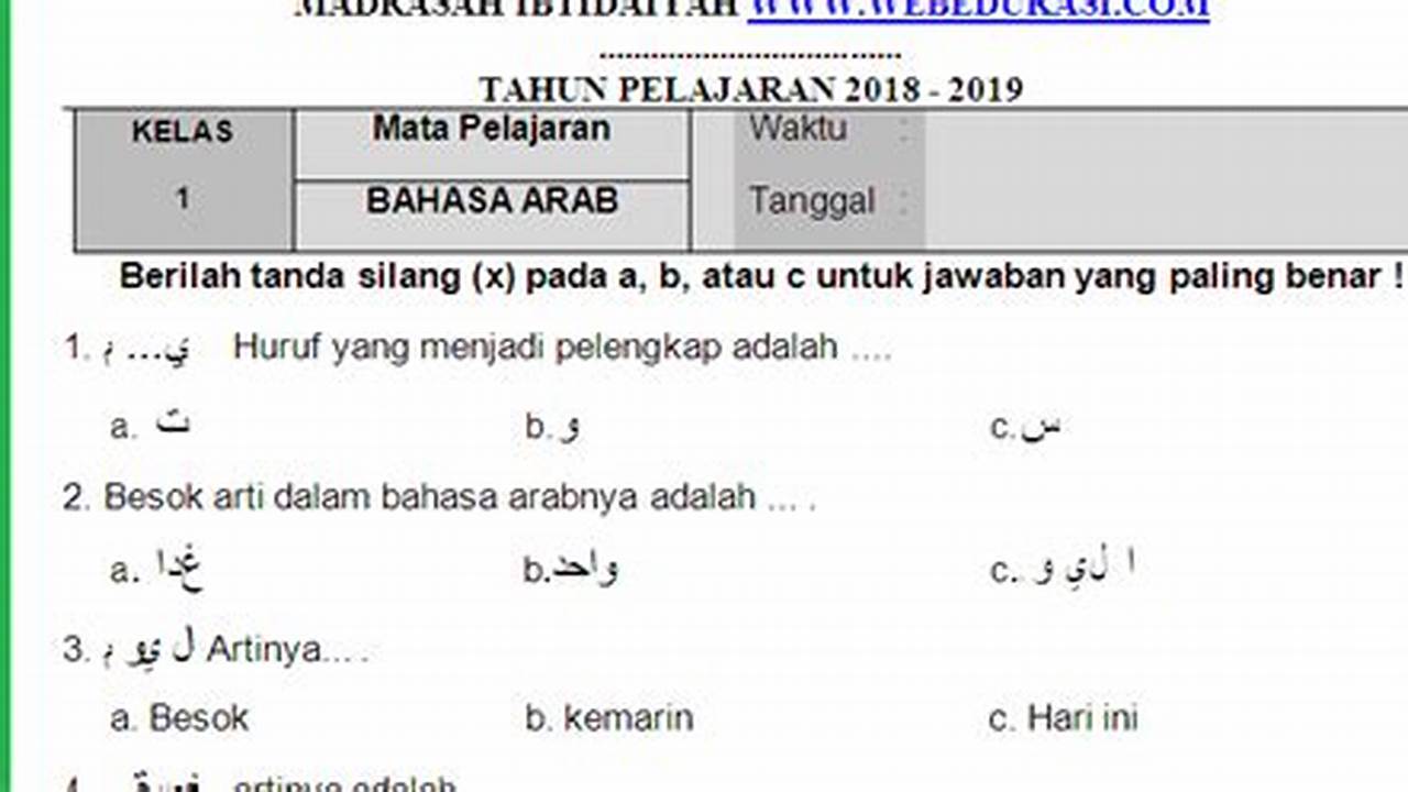 Soal UTS Bahasa Arab MI Semester 2 Kurikulum Merdeka