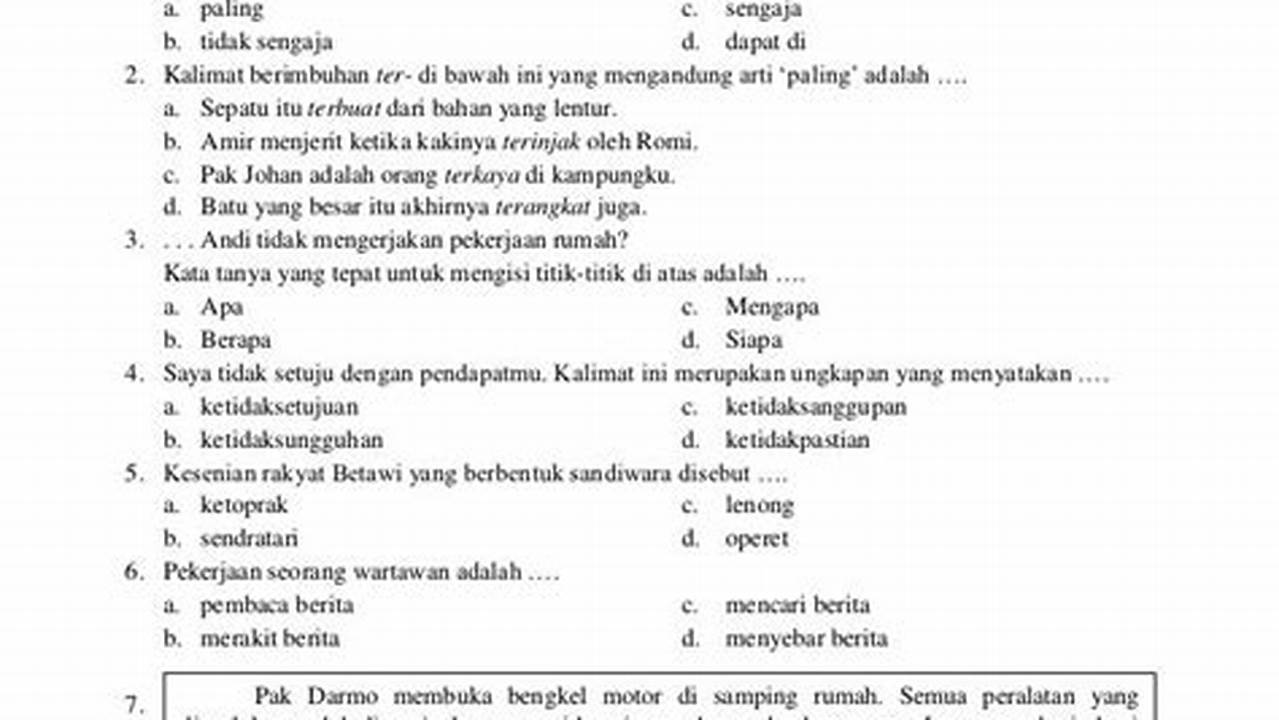 Soal UTS Bahasa Indonesia Kelas 5 SD dan Kunci Jawabannya