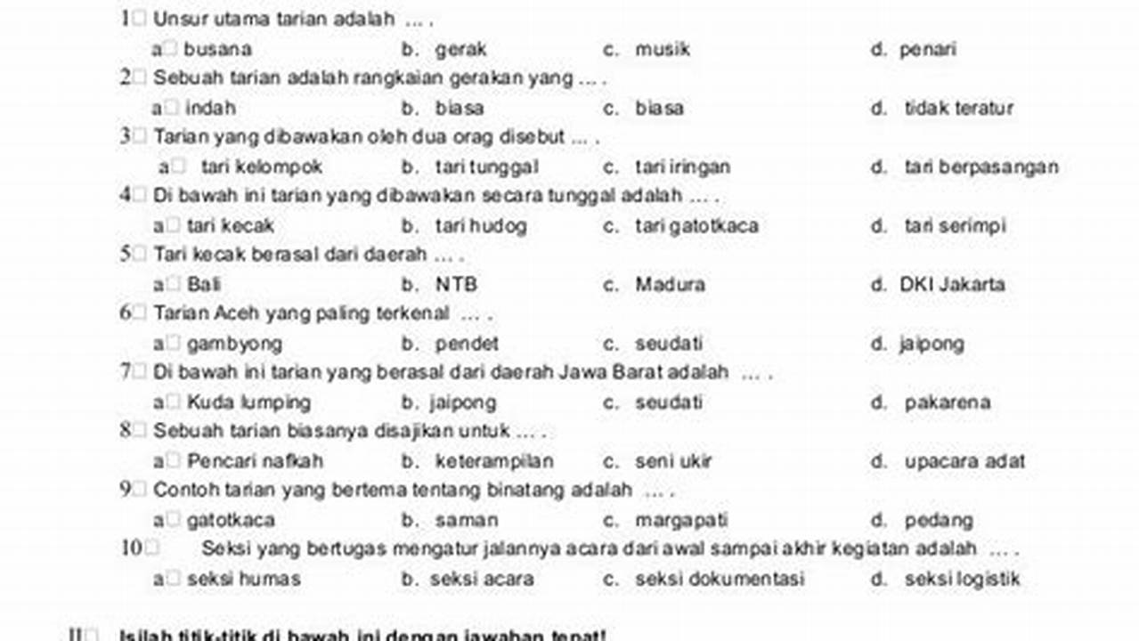 Soal UTS Seni Budaya Kelas 2 SD