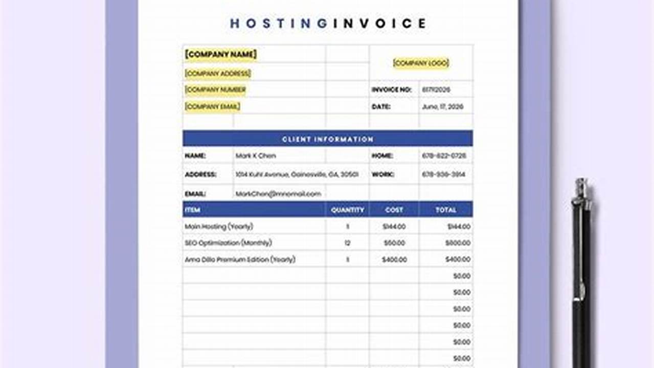 Creating a Web Hosting Invoice in Microsoft Word