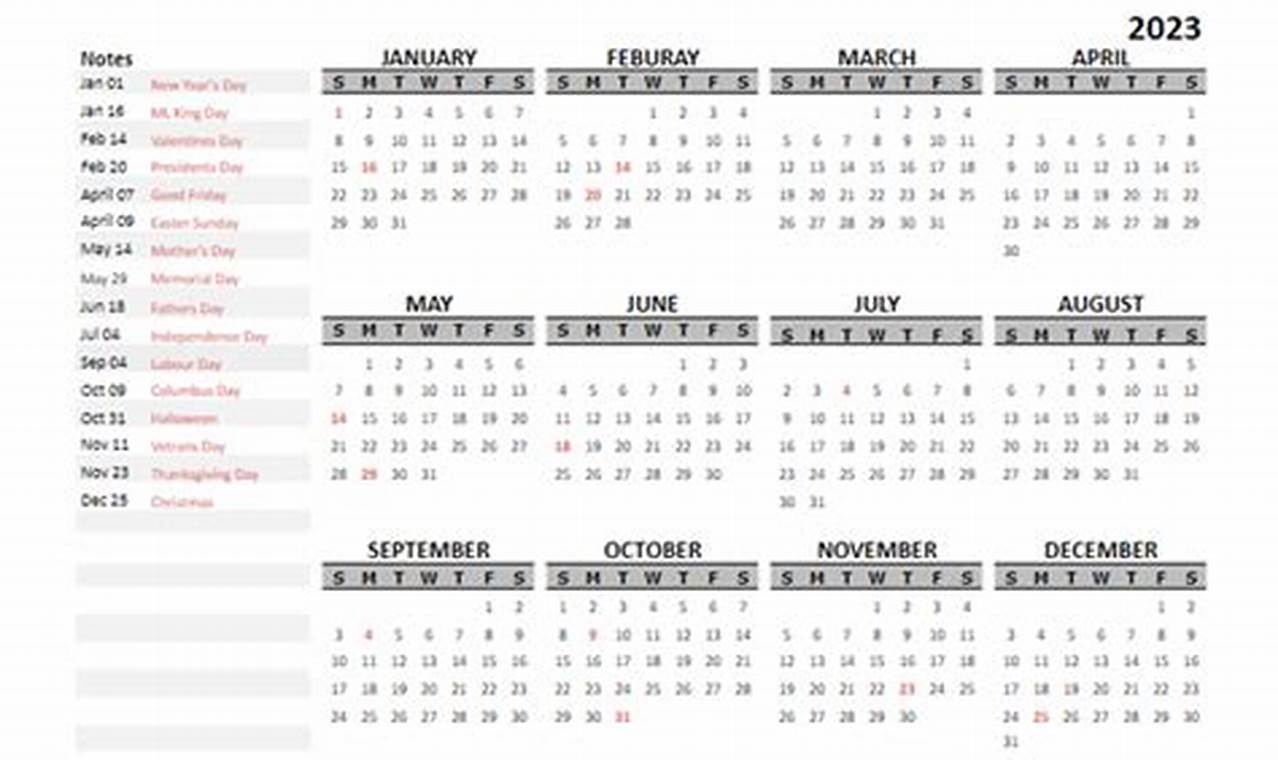 2023-2024 Calendar Template Google Docs Printable