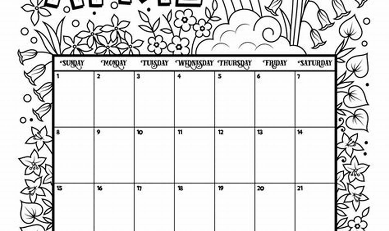 2024 April Calendar Printable Printable Coloring