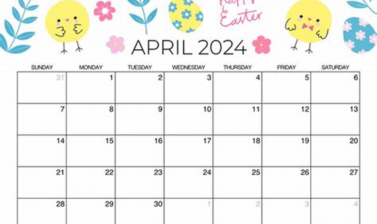 2024 April Calendar With Easter Images Printable