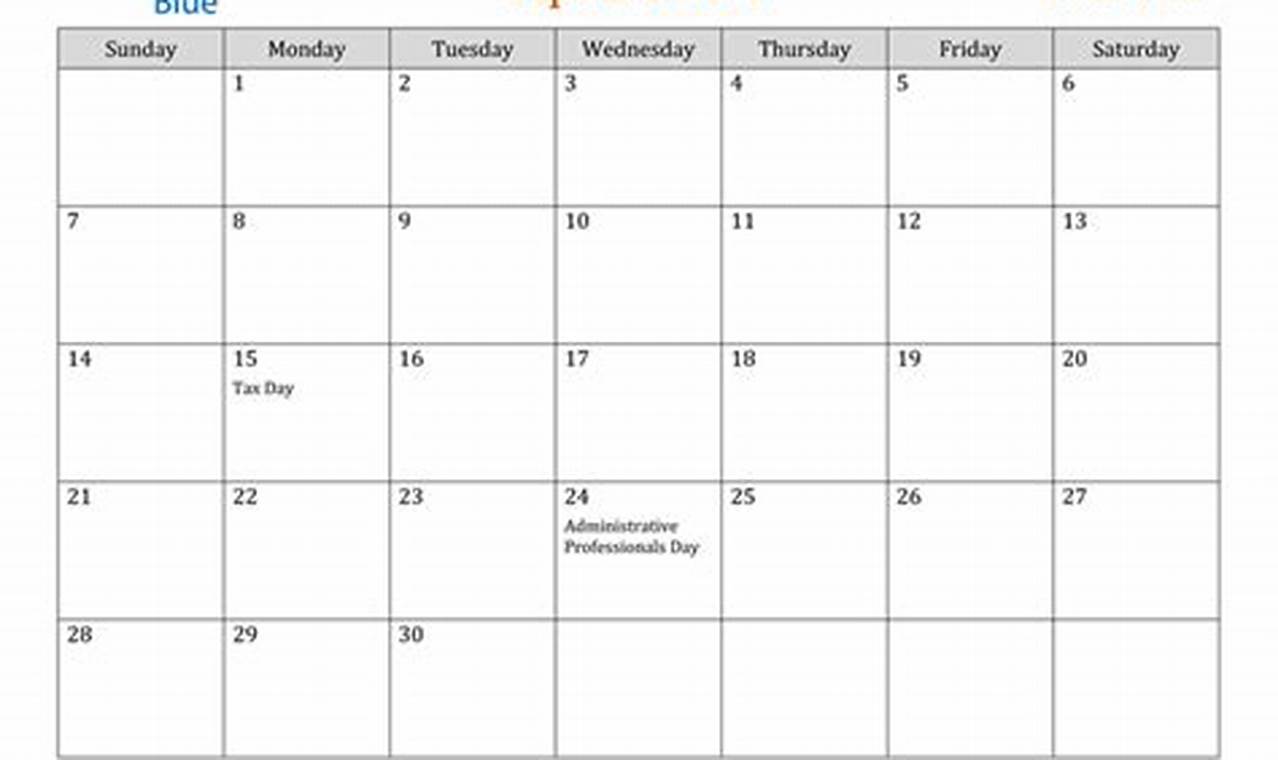 2024 April Calendar With Holidays Florida Atlantic