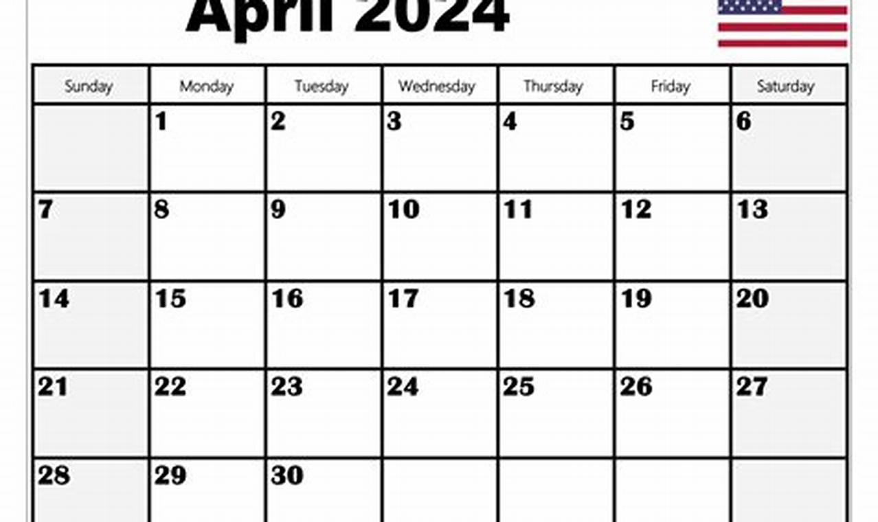 2024 April Calendar With Holidays Printable Free Trial