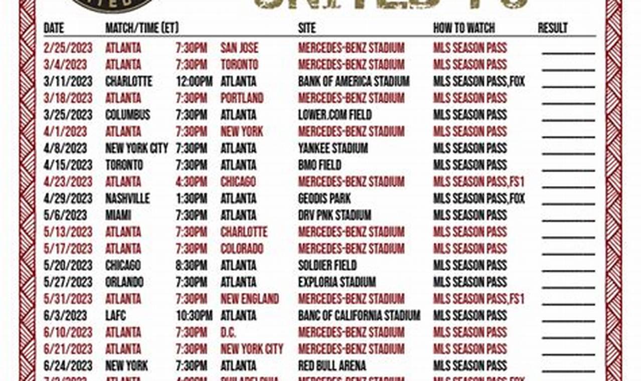 2024 Atlanta United Schedule Calendar Printable