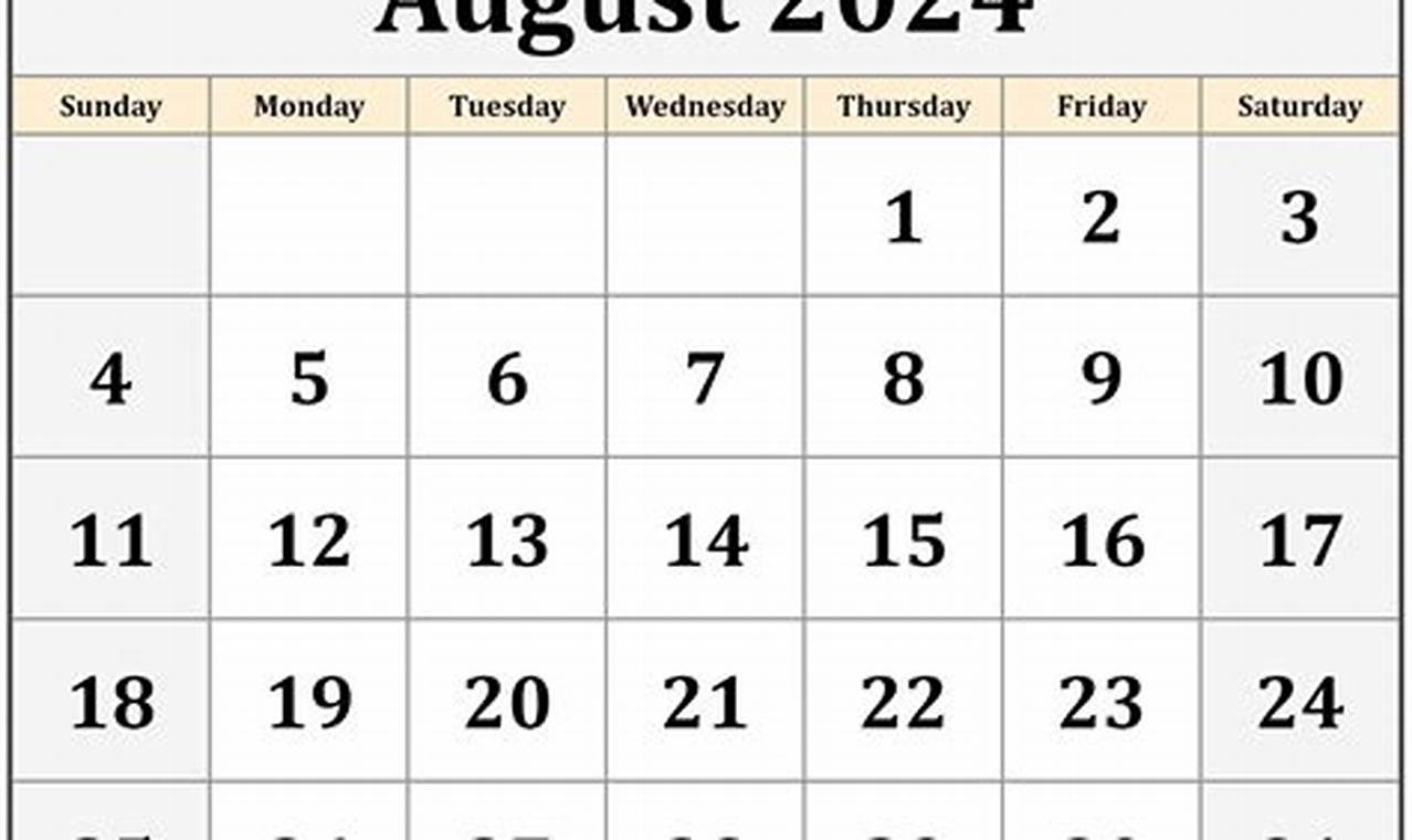 2024 August Calendar Free Printable 2024 Calendar Printable