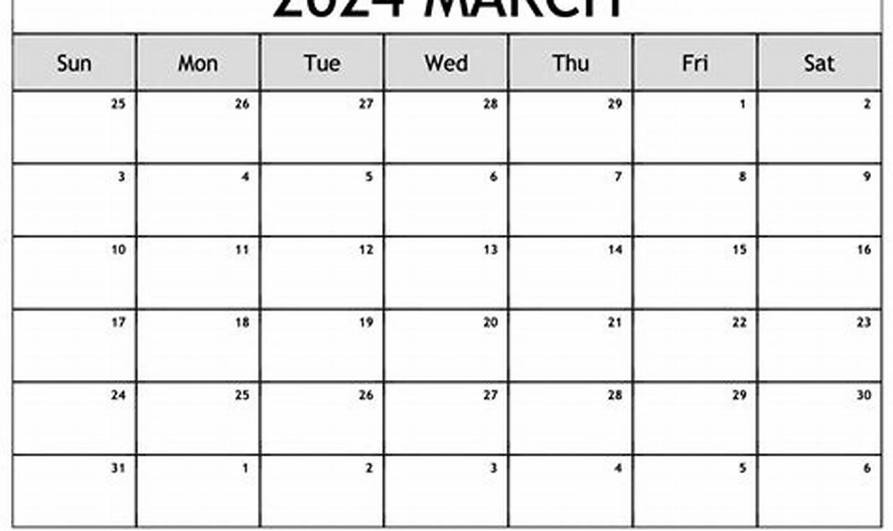 2024 Blank Calendar March 14th