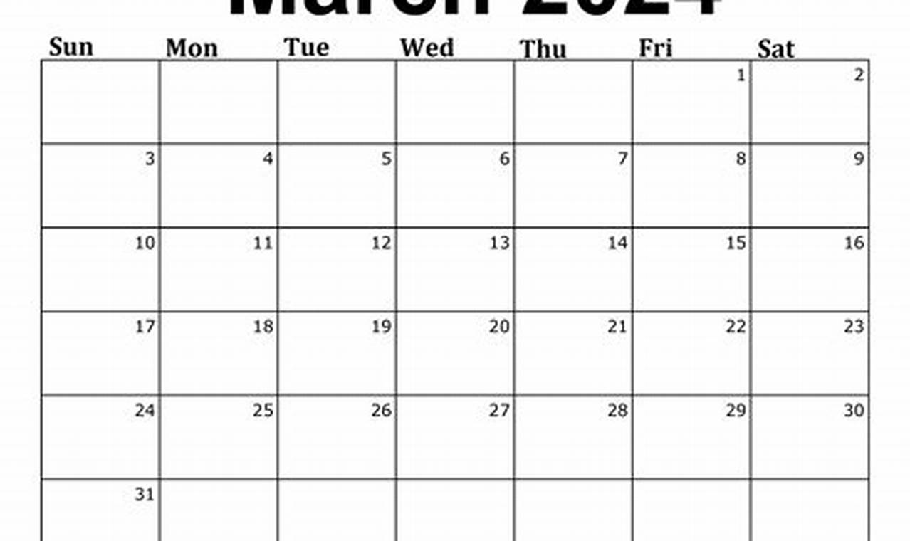 2024 Blank Calendar March 22nd 2020