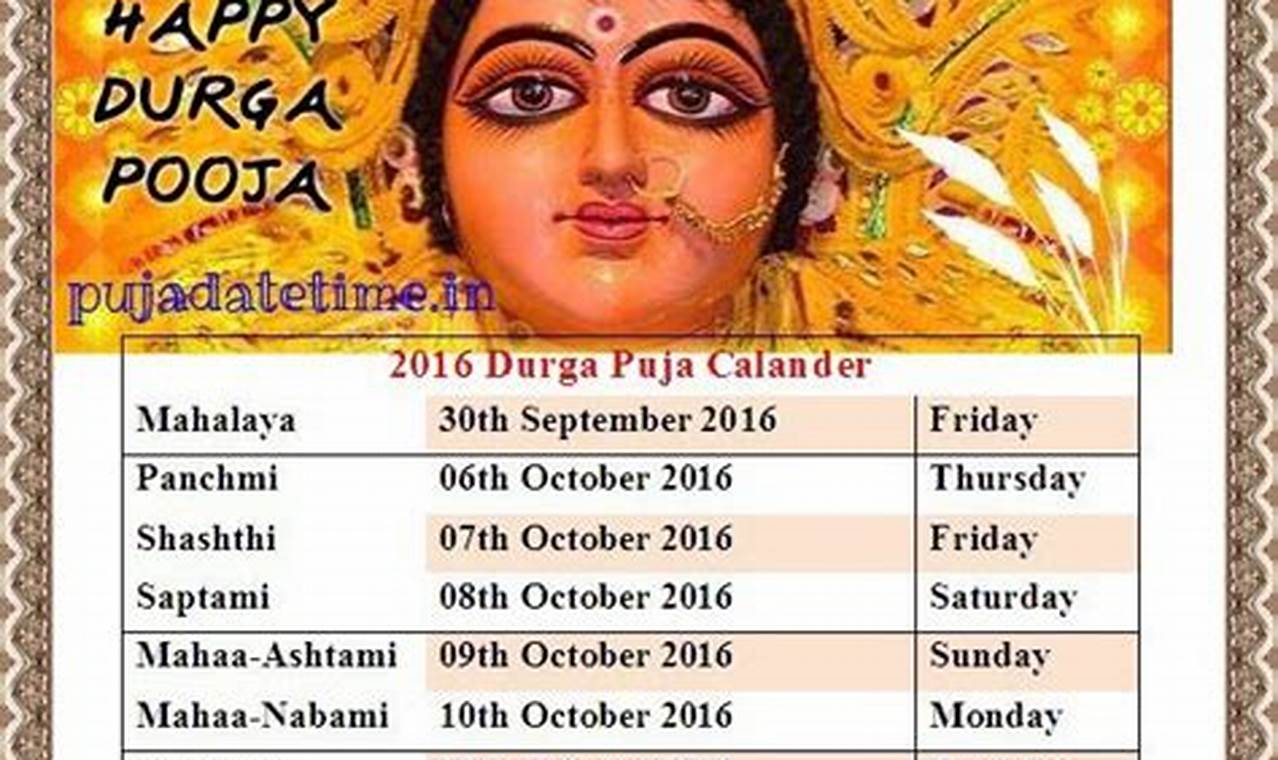 2024 Calendar Durga Pujan
