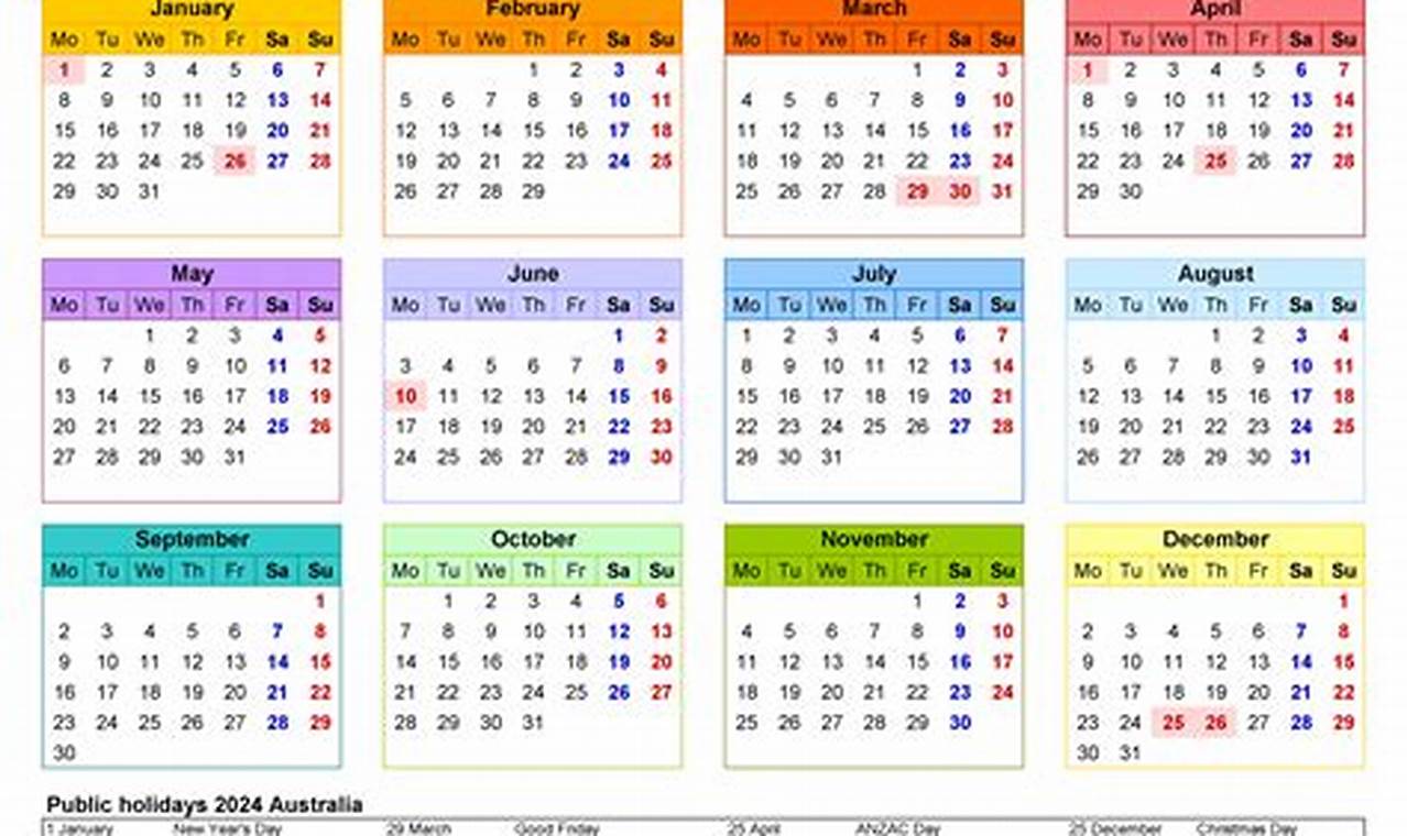 2024 Calendar Excel Australia Holidays 2024