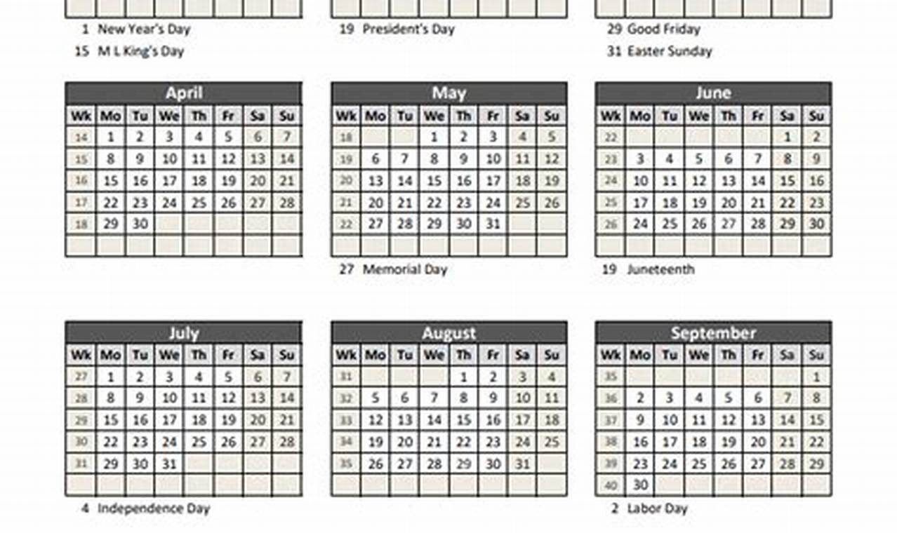 2024 Calendar Excel One Page Blank Free