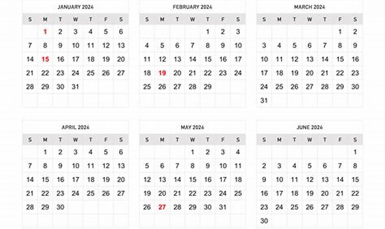 2024 Calendar First 6 Months Namecheap