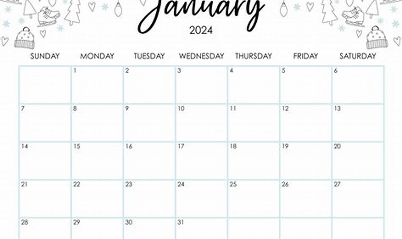 2024 Calendar January Printable Cute
