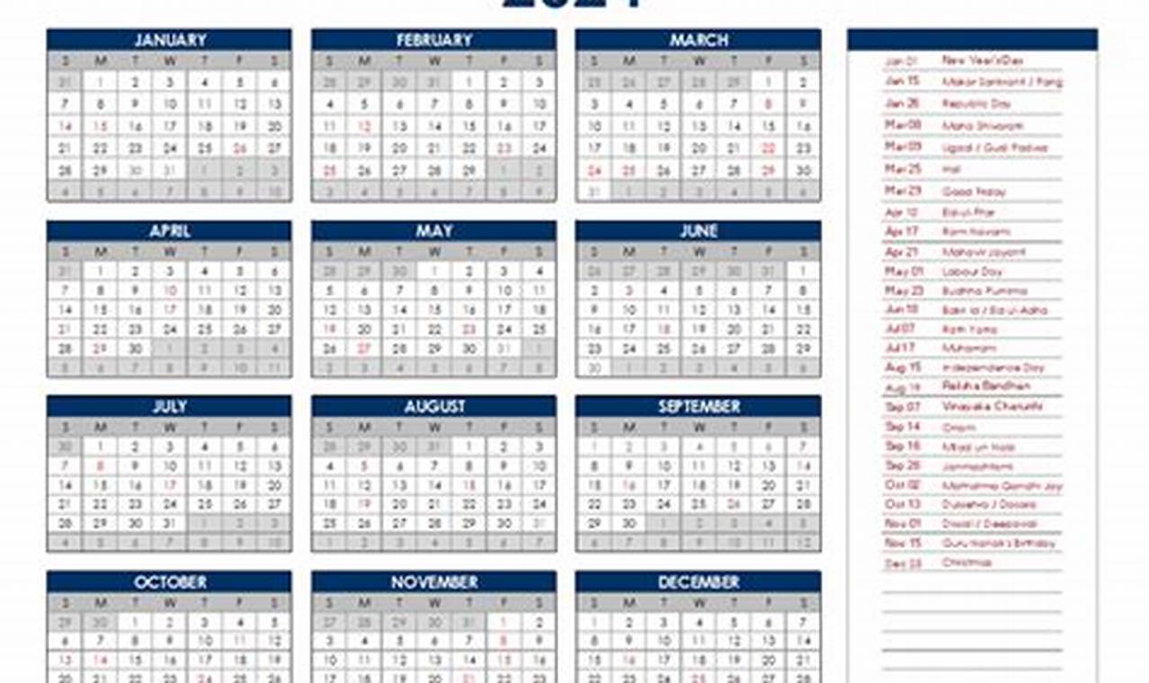 2024 Calendar Pdf India