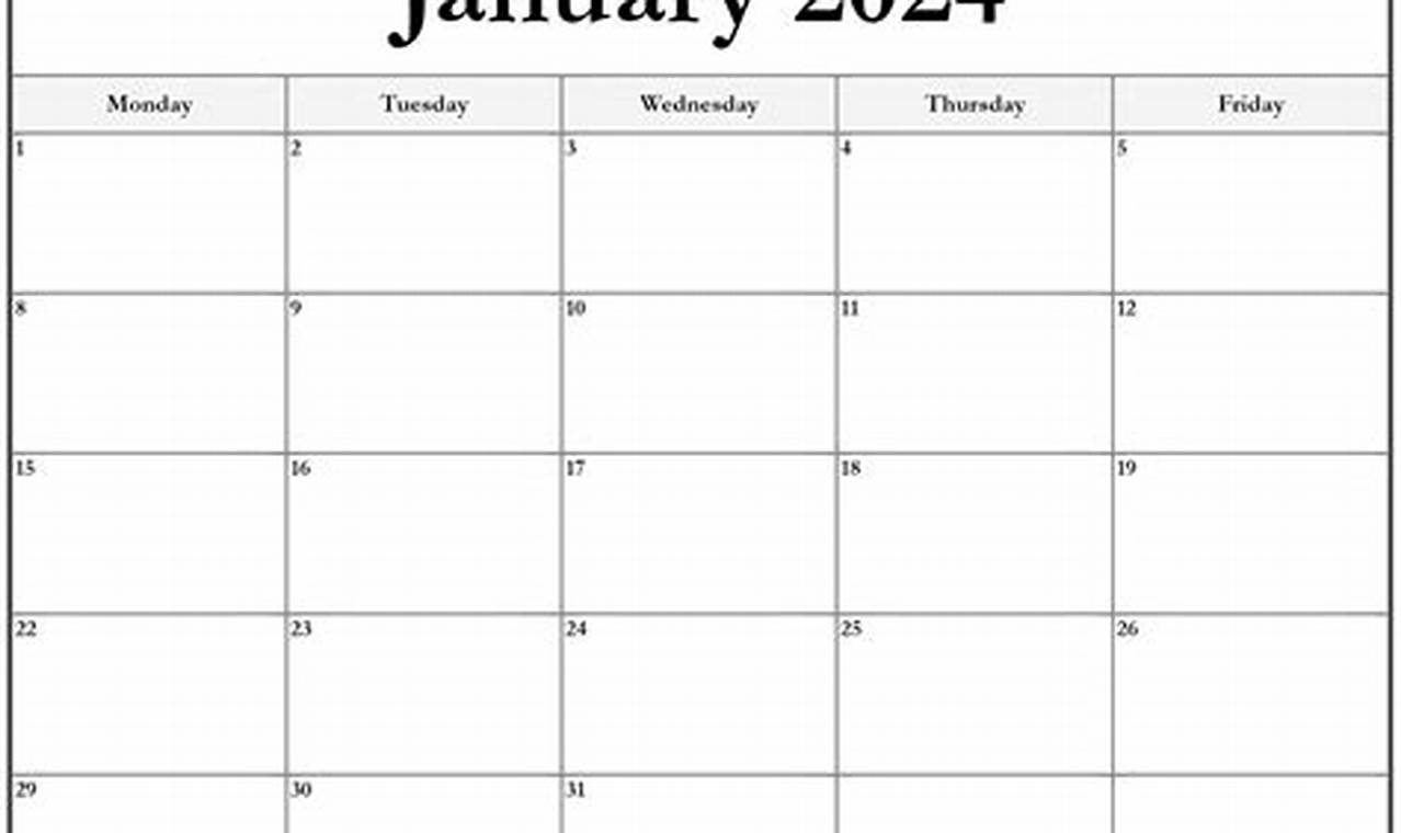 2024 Calendar Printable By Month Start Monday