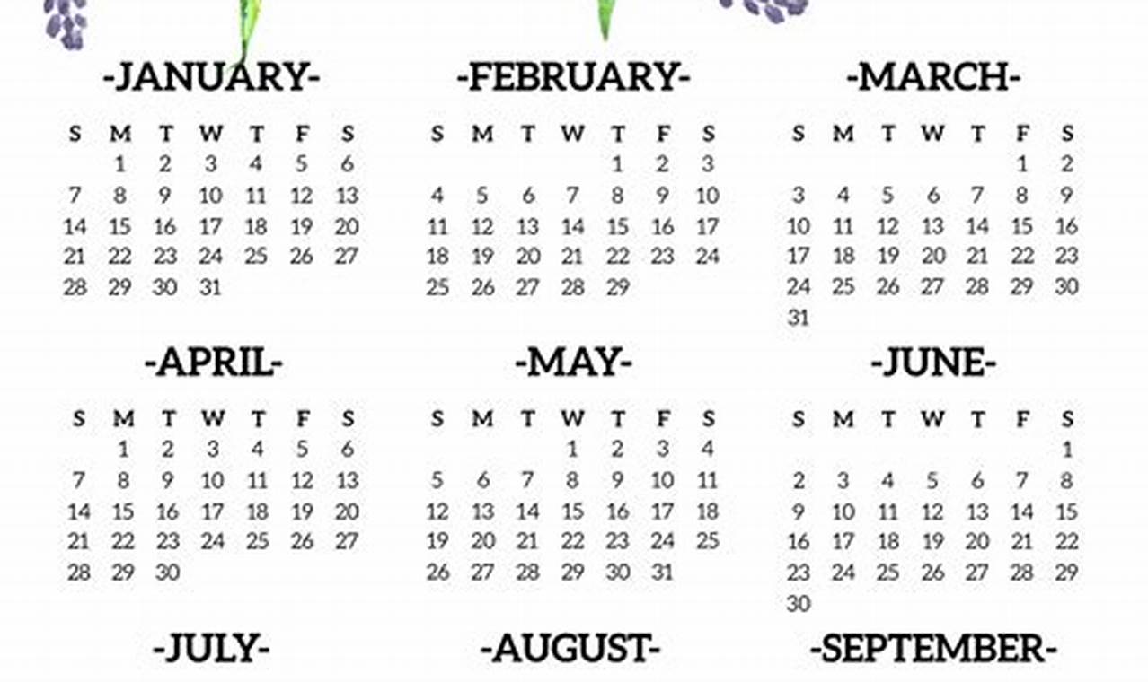 2024 Calendar Printable Free Decorative Ceiling