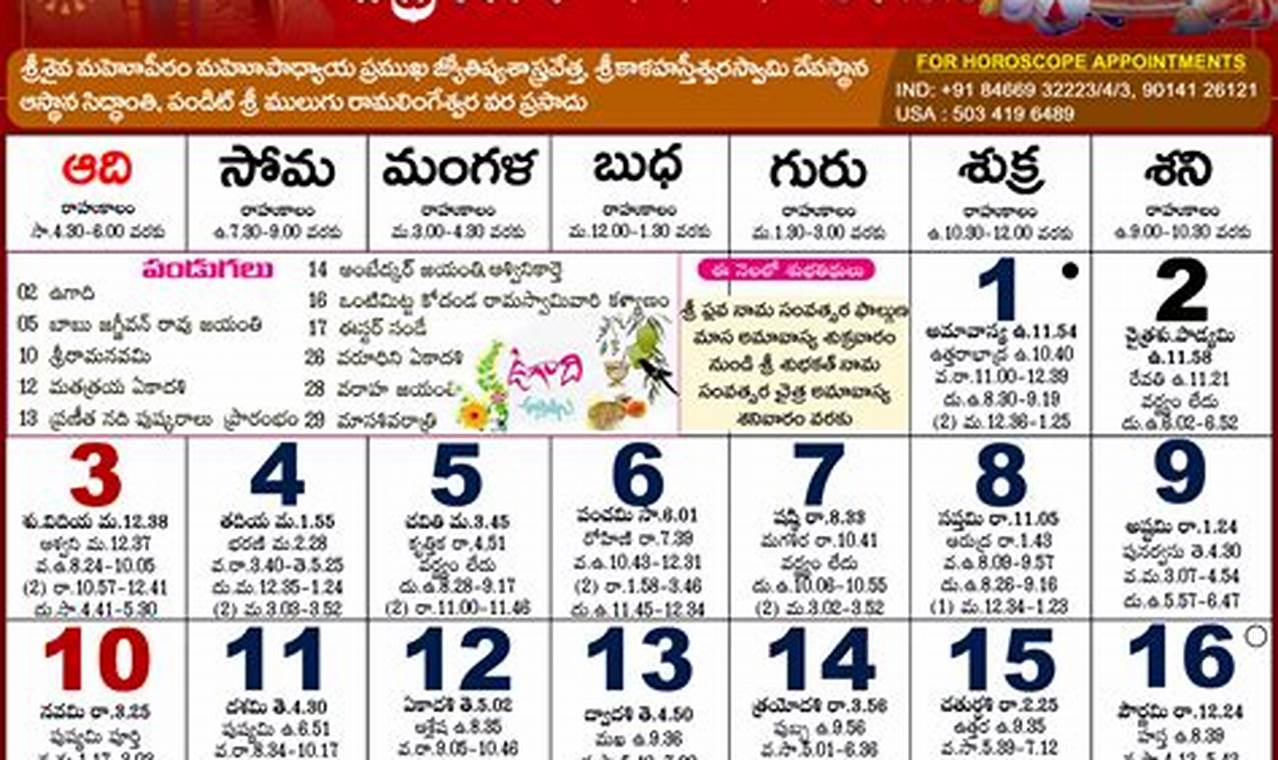 2024 Calendar Telugu Panchangam