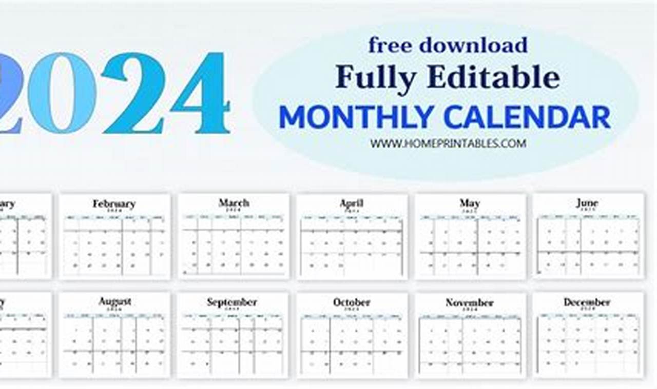 2024 Calendar Template Editable Word Free