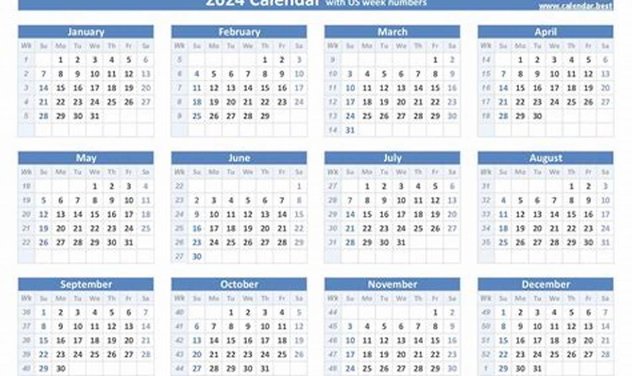 2024 Calendar Weeks Per Month Template Excel
