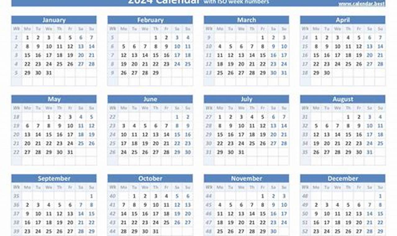 2024 Calendar With Calendar Weeks Full Year