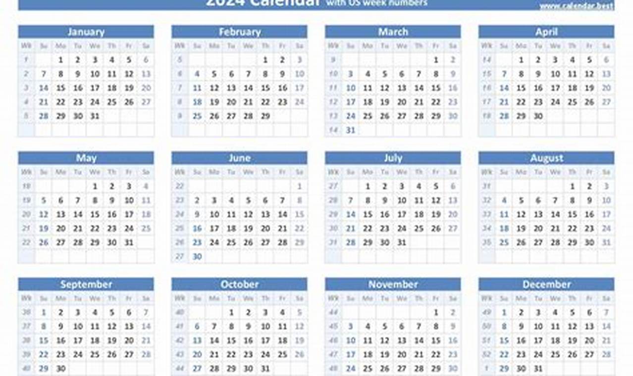 2024 Calendar With Calendar Weeks Schedule Pdf