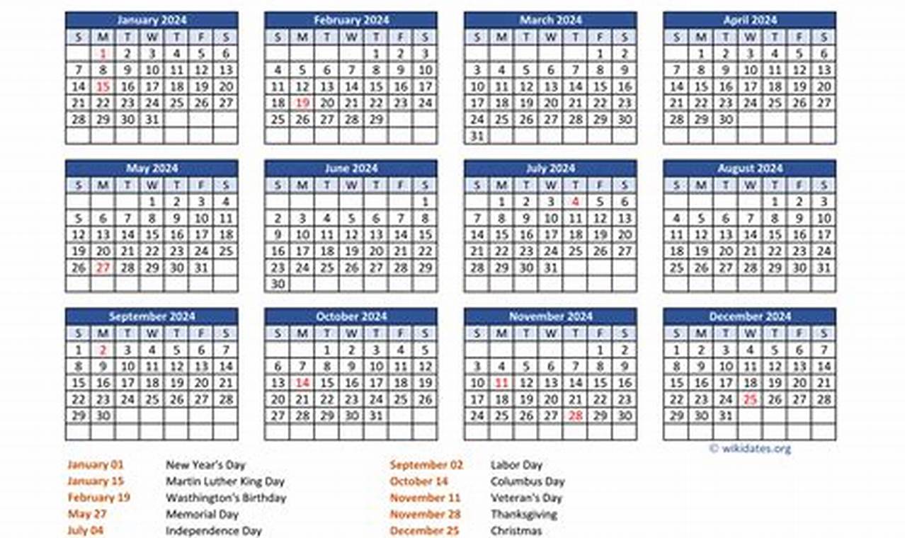 2024 Calendar With Federal Holidays Pdf Editor