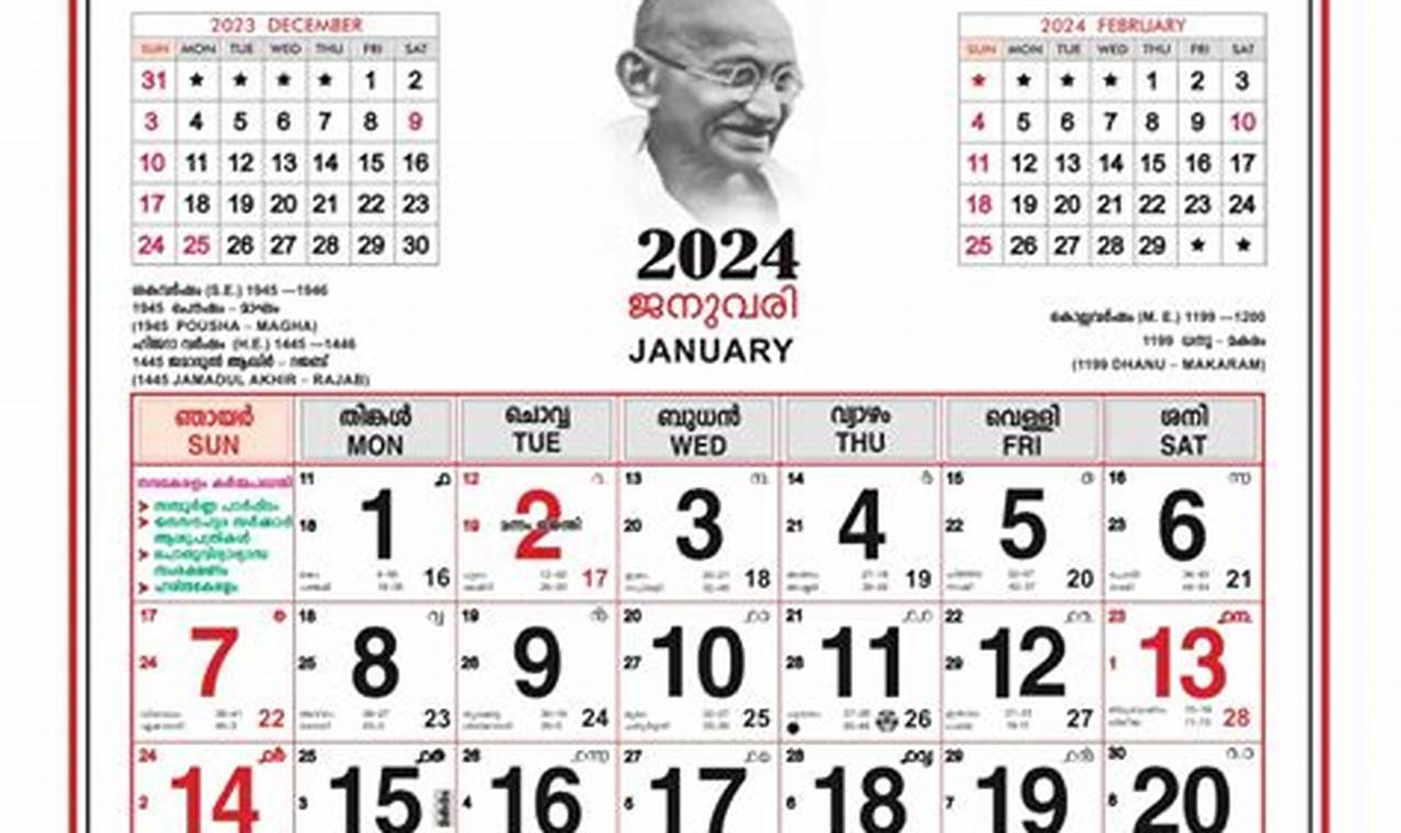 2024 Calendar With Holidays Kerala 2024