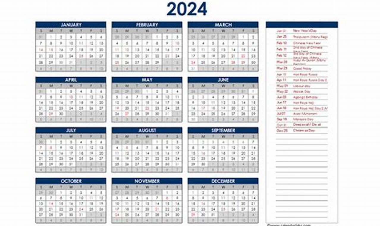 2024 Calendar With Holidays Malaysia Free