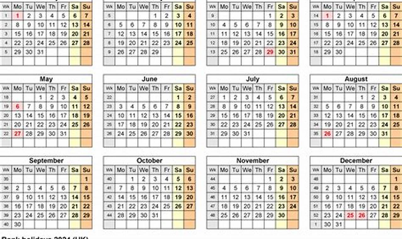 2024 Calendar With Week Numbers Printable Uk Only