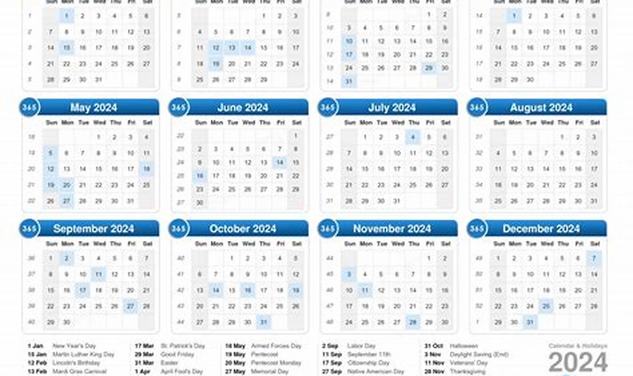 2024 Calendar With Weeks And Holidays 2022