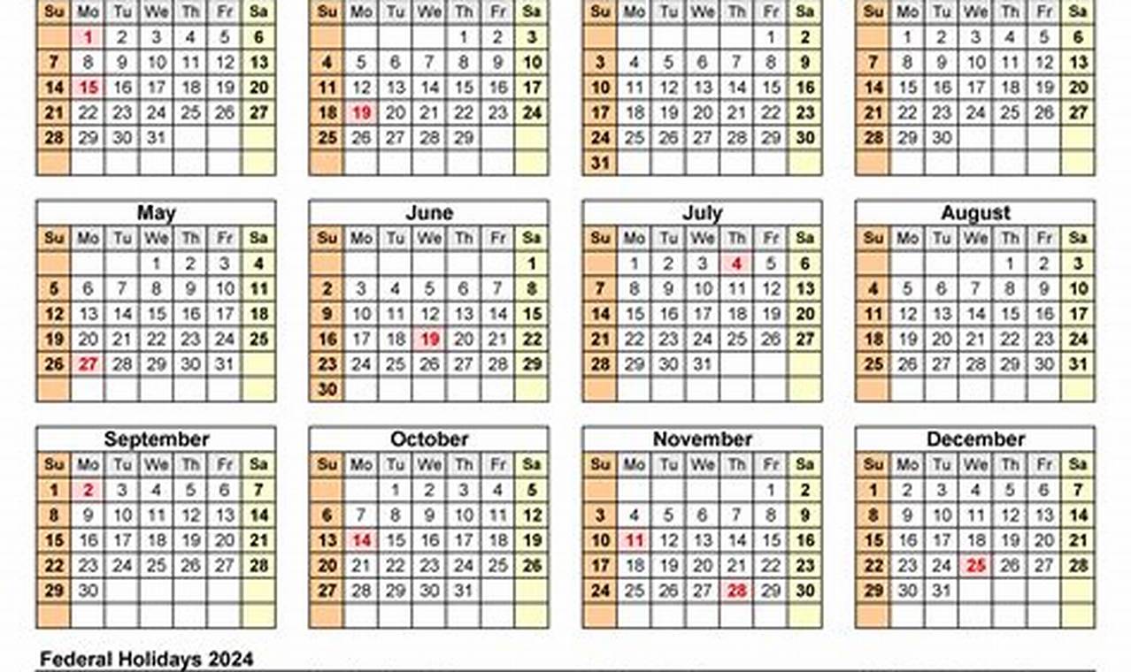 2024 Calendar Year At A Glance Excel